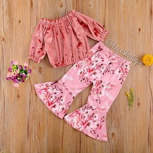 Toddler Girl Boutique Pink Suede 2pc. Matching Bell Bottom Outfit Set